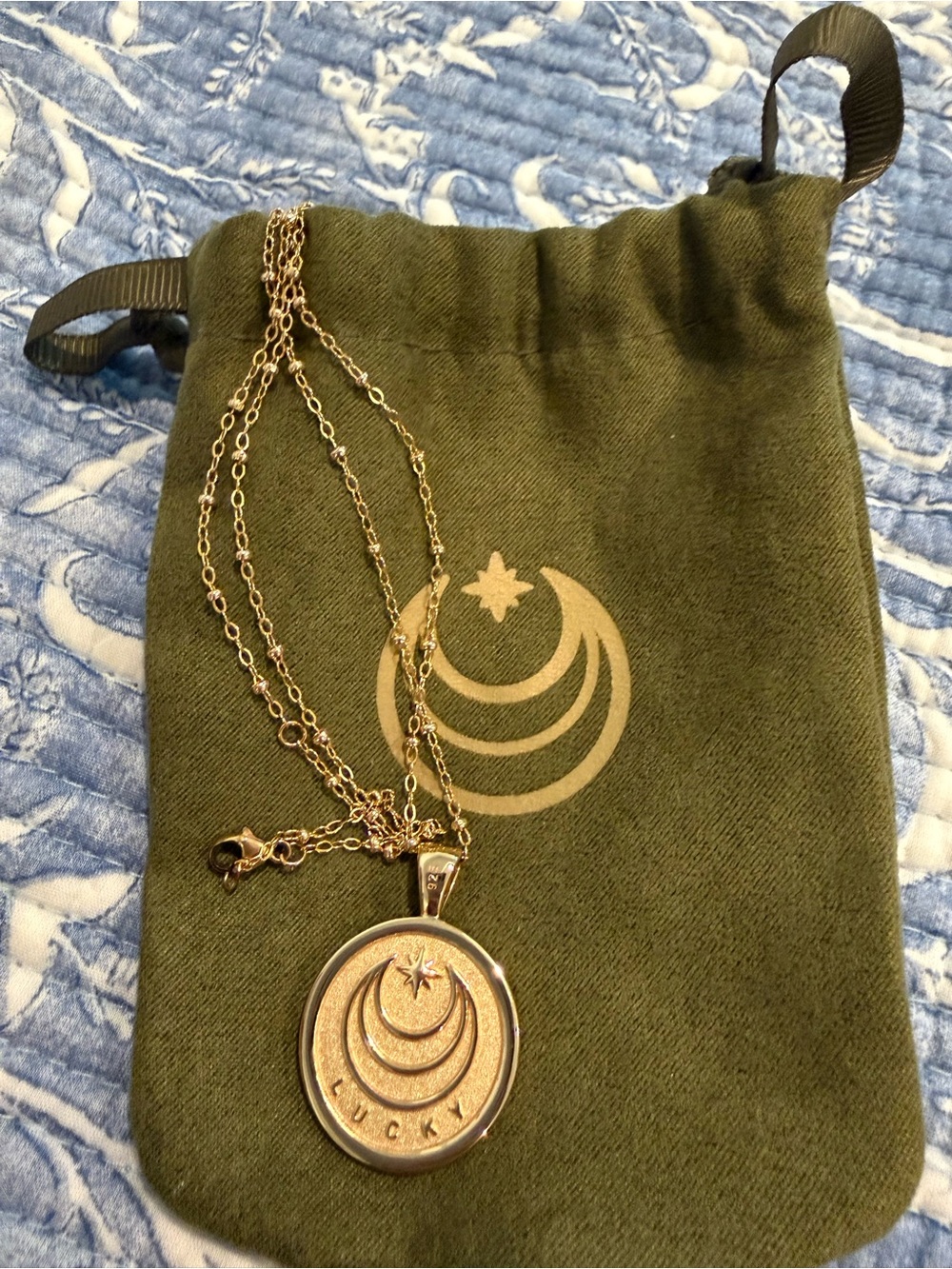 Jane Win LUCKY Small Pendant Coin 14k Gold Plated with Chain - Picture 3 of 6